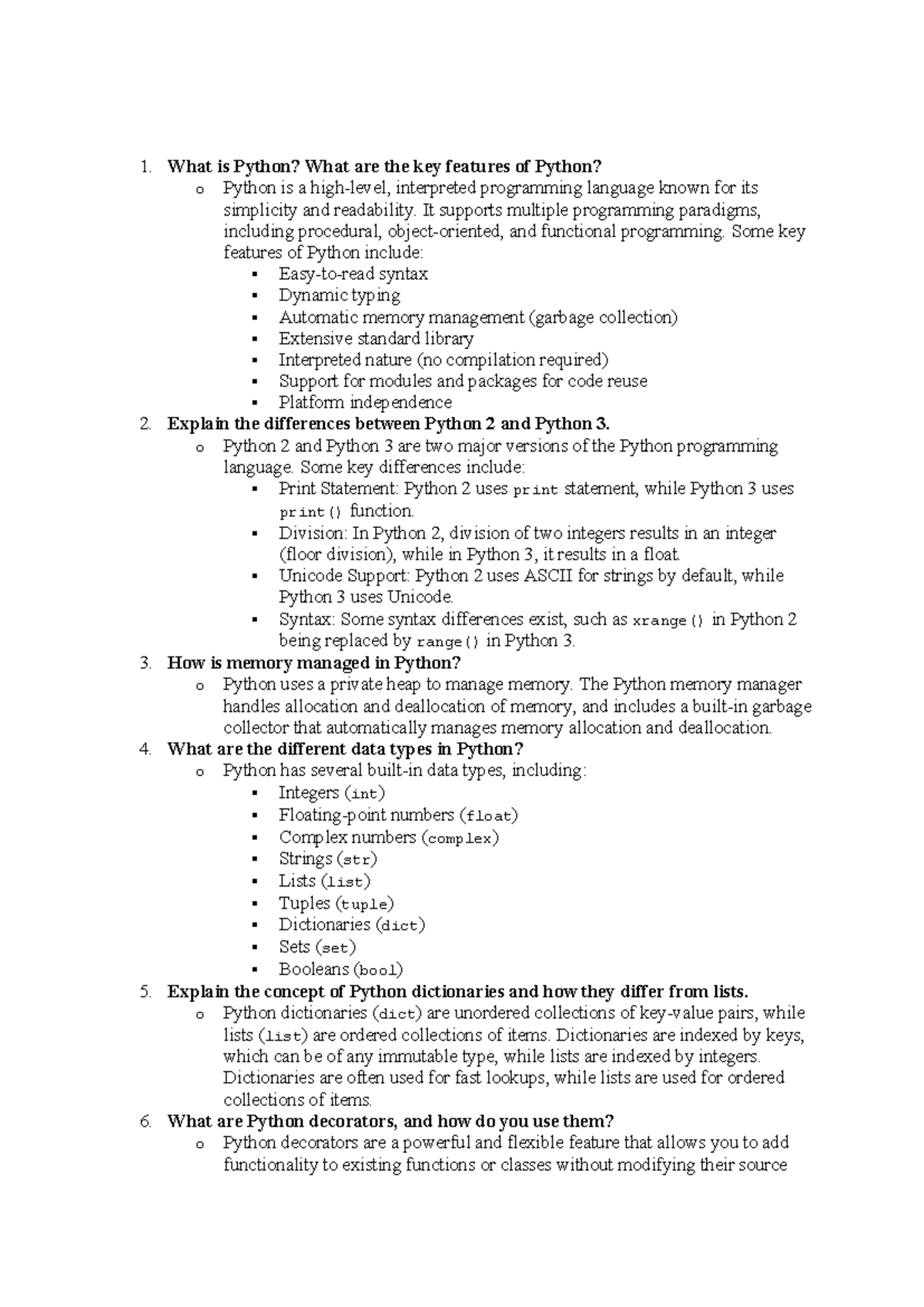 Interview Python - cheat sheet - 1. What is Python? What are the key ...
