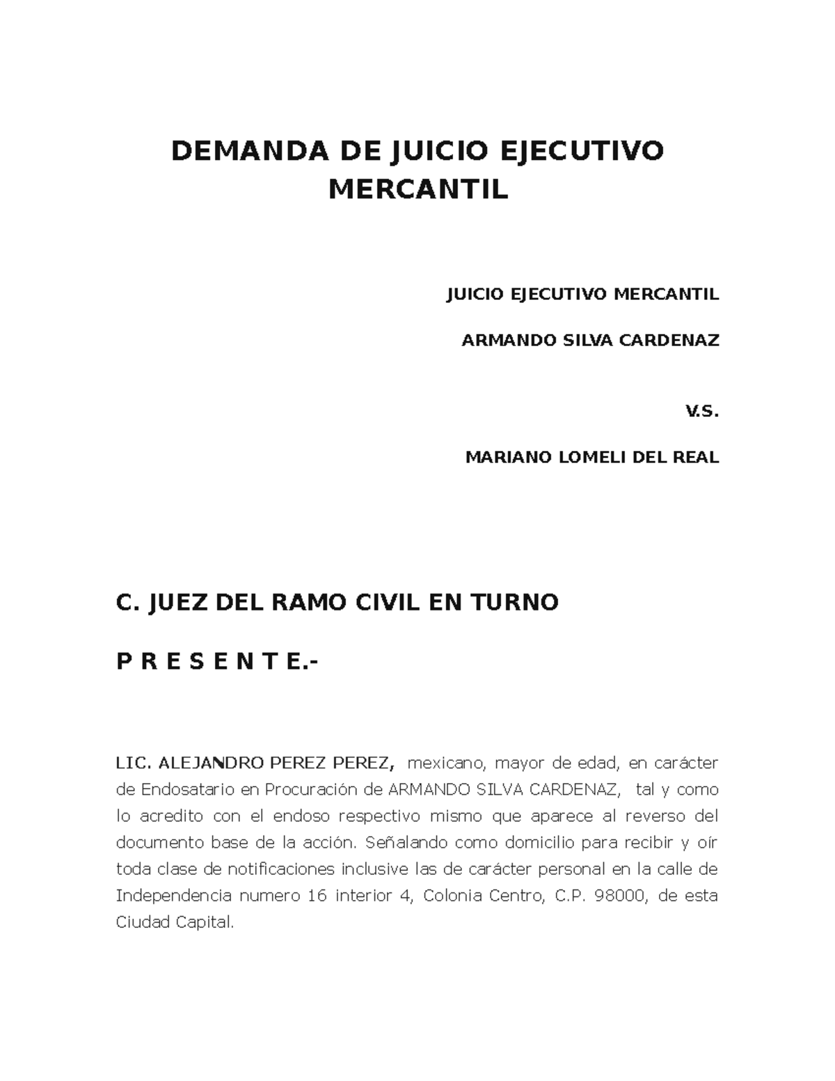 Demanda Mercantil - .htcc5ctc5 - DEMANDA DE JUICIO EJECUTIVO MERCANTIL ...