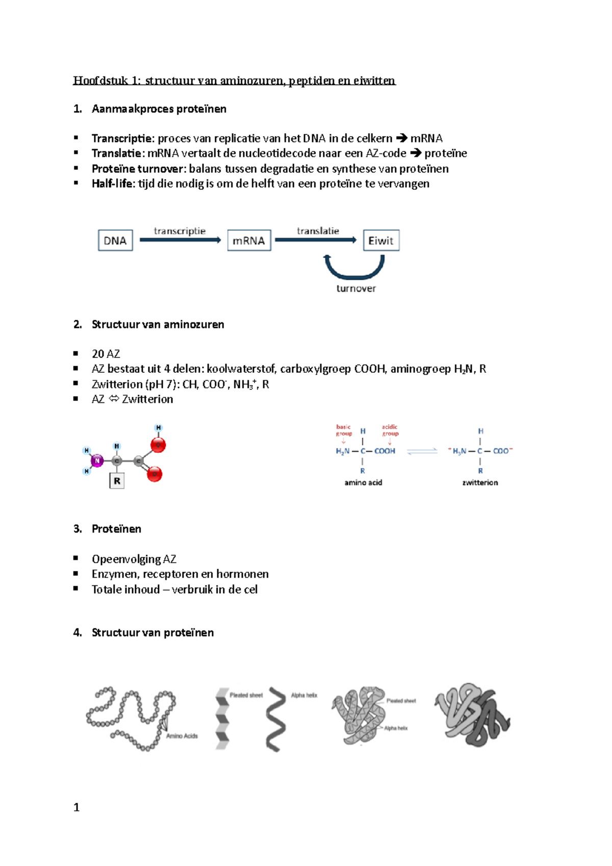 Biochemie Samenvatting - Hoofdstuk 1: Structuur Van Aminozuren ...