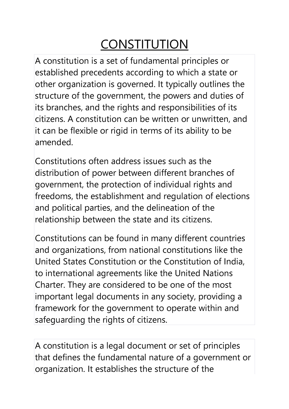 Constitution INDEX - CONSTITUTION A constitution is a set of ...