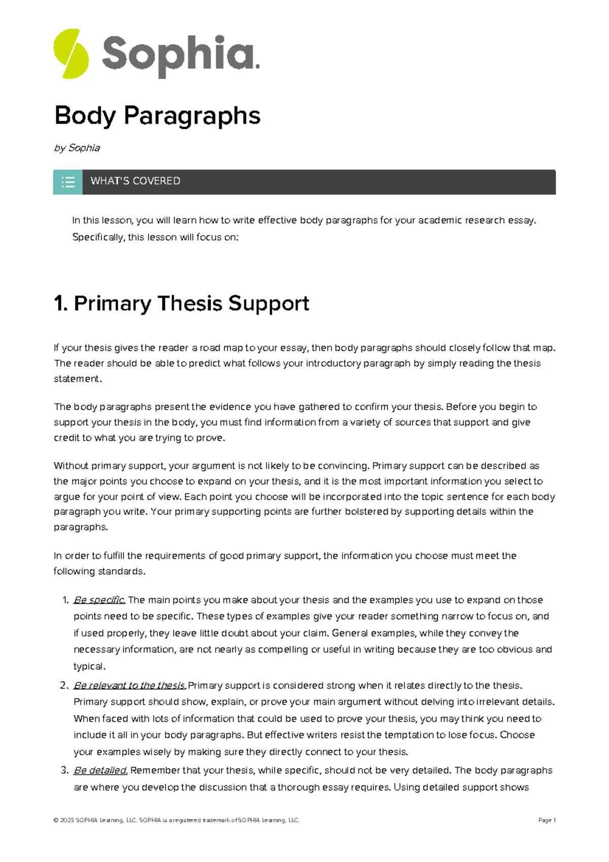 Body Paragraphs Ch 1 Guide Body Paragraphs By Sophia In This Lesson You Will Learn How To 9419