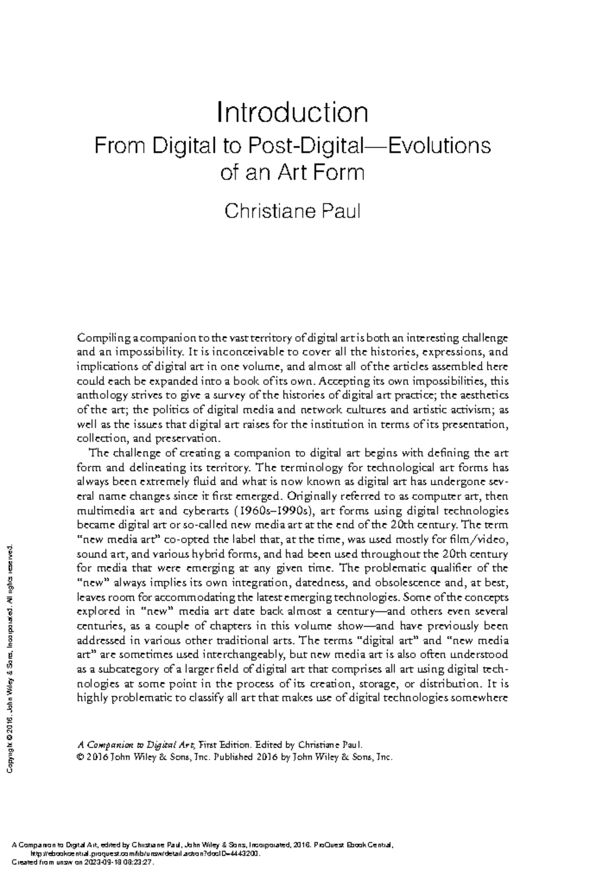 A Companion to Digital Art (Introduction From Digital to PostDigital