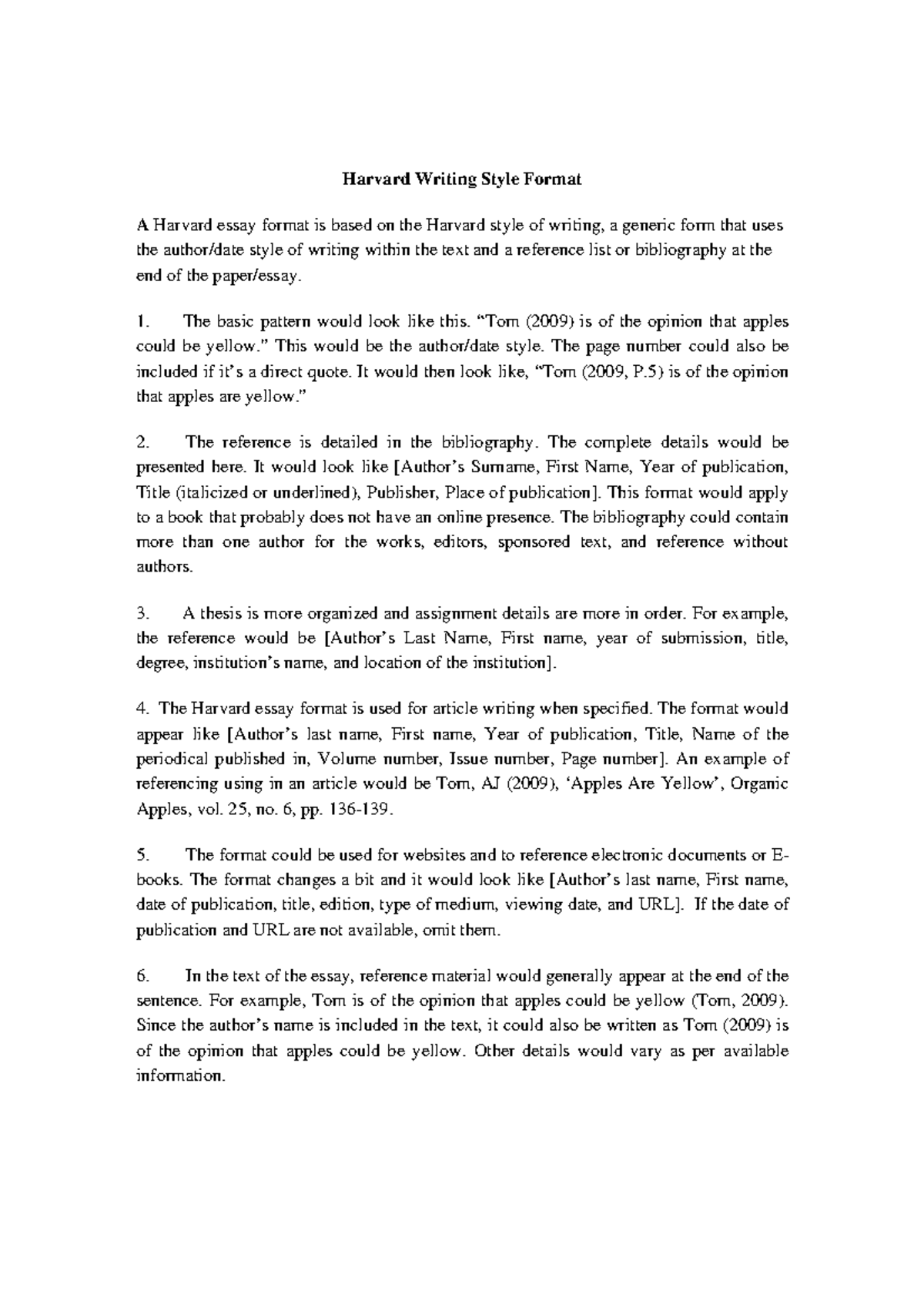 37567Harvard Style of Writing Format Harvard Writing Style Format A