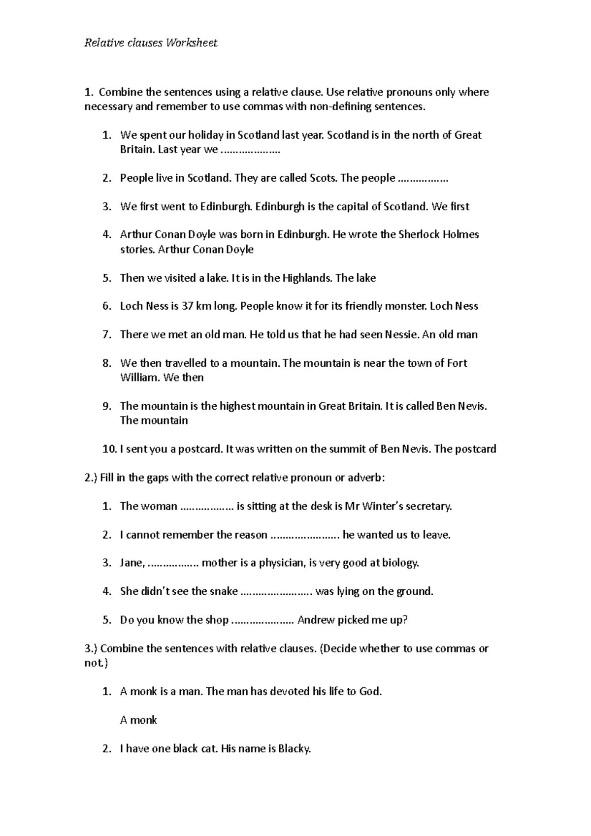 Relative Clauses Worksheet Asdasdsds Relative Clauses Worksheet 