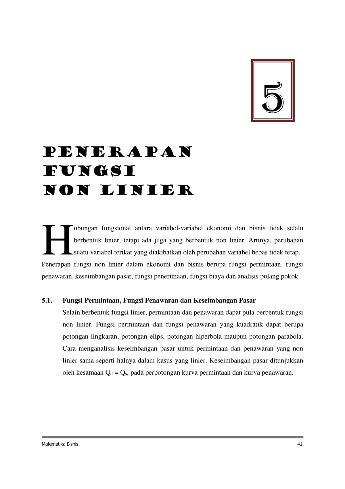 Bab 5 Penerapan Fungsi Non Linier - Matematika Bisnis 41 PENERAPAN ...