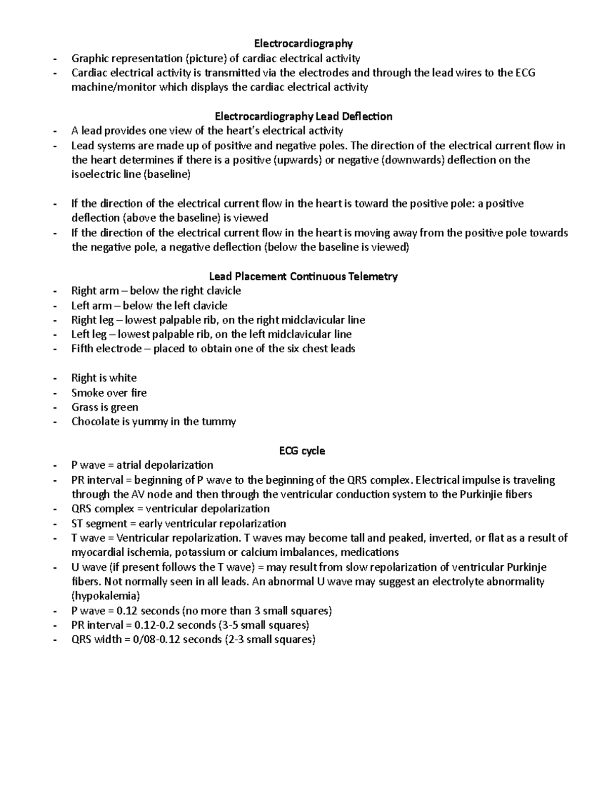 Medsurg 3 unit 6 notes - Electrocardiography Graphic representation ...