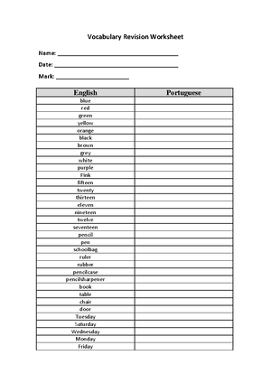 Revisions Worksheet - Ficha de trabalho de revisões - REVISIONS ...