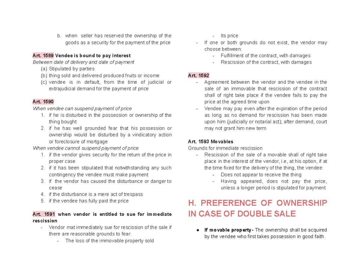 Outline LAW 11 - B. When Seller Has Reserved The Ownership Of The Goods ...