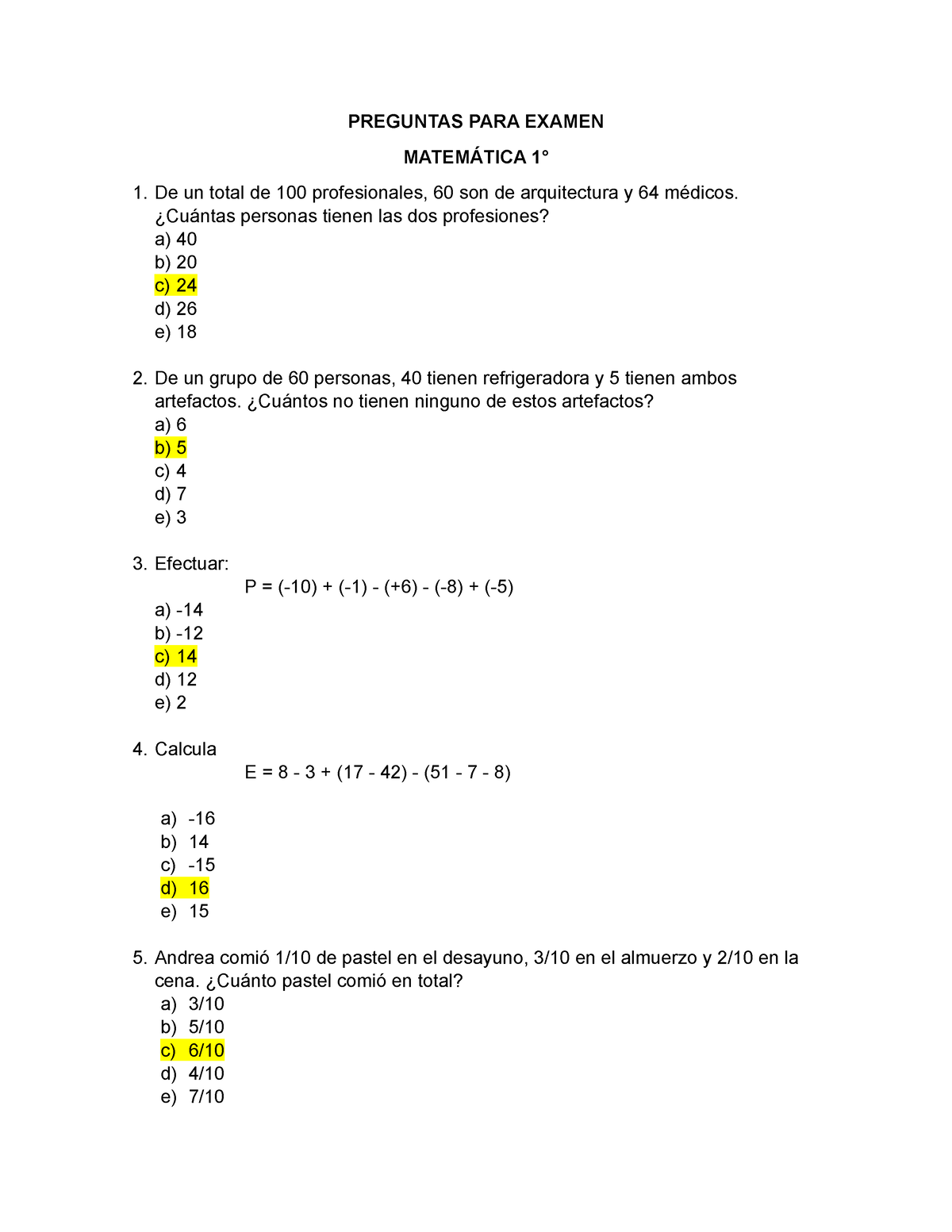 Balotario DE Preguntas - PREGUNTAS PARA EXAMEN MATEMÁTICA 1° De Un ...