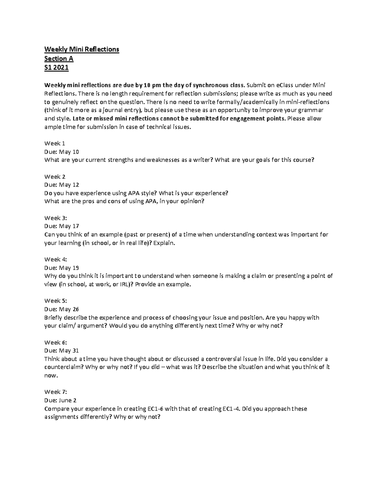 Weekly Mini Reflections Guide S1 2021 - Weekly Mini Reflections Section ...