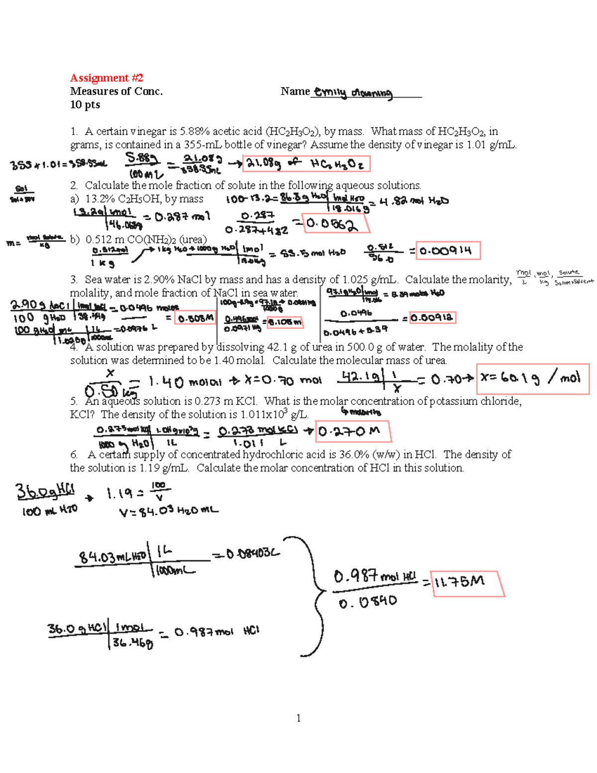 Chem Assignment #2 - all correct but 3b. 0.511 m - 1 Assignment ...