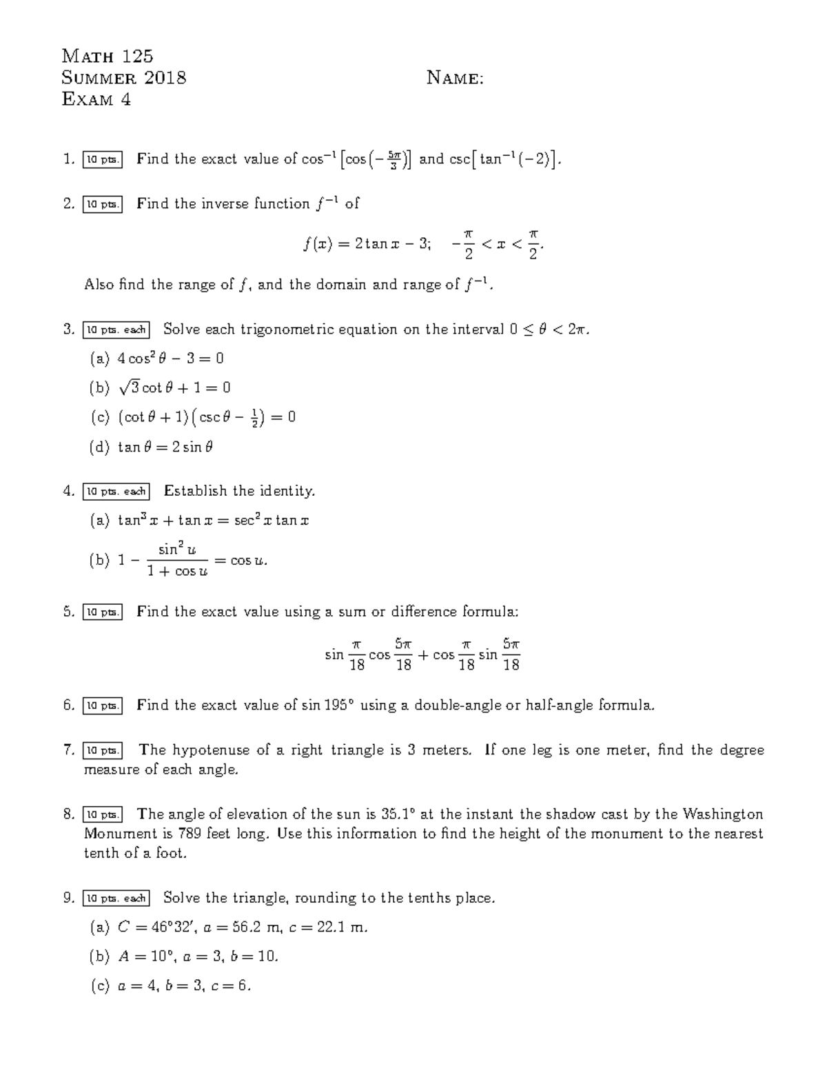 Exam SUM 18 125 4 - solutions to previous exams - Math 125 Summer 2018 ...