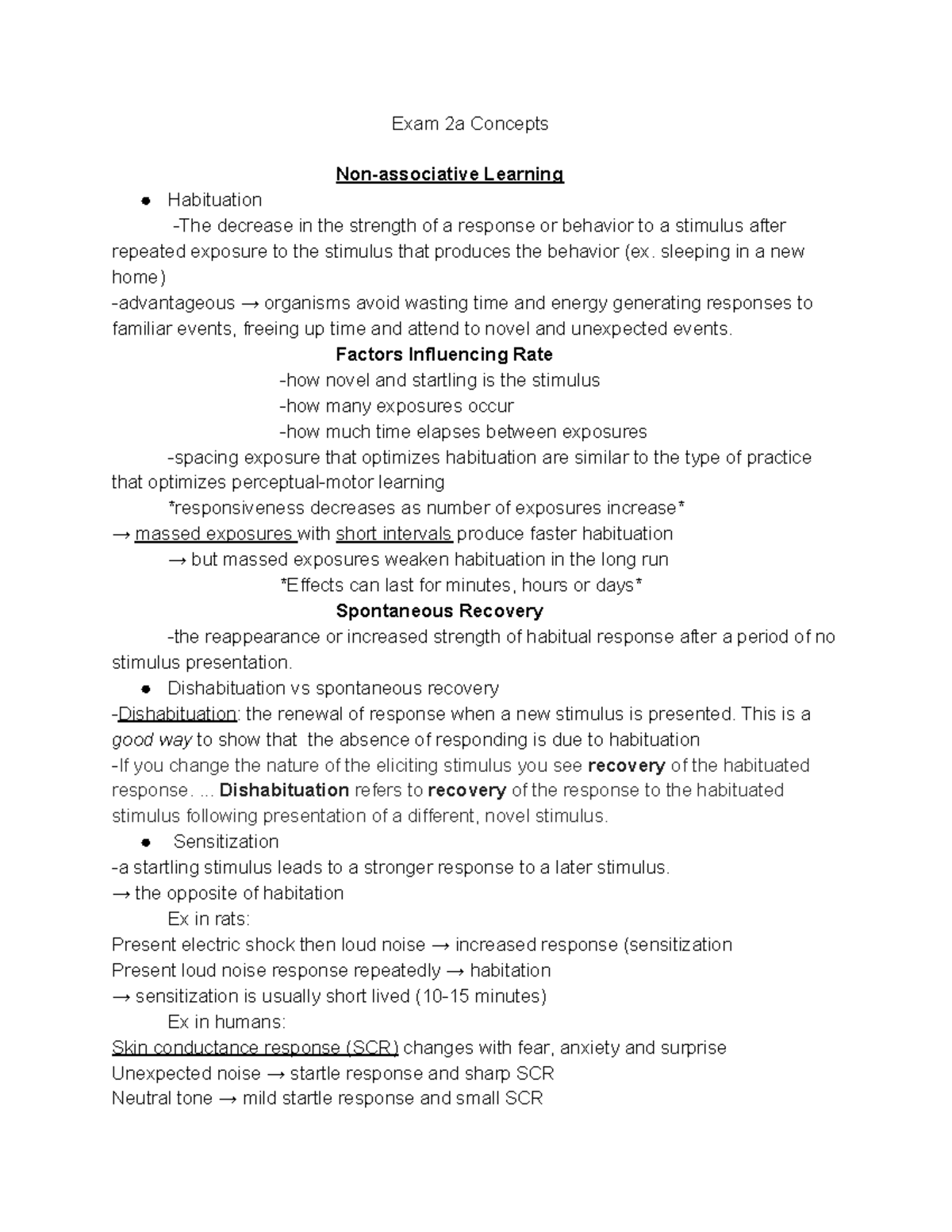 Psych 250 Exam 2 - study guide for exam two - Exam 2a Concepts Non ...