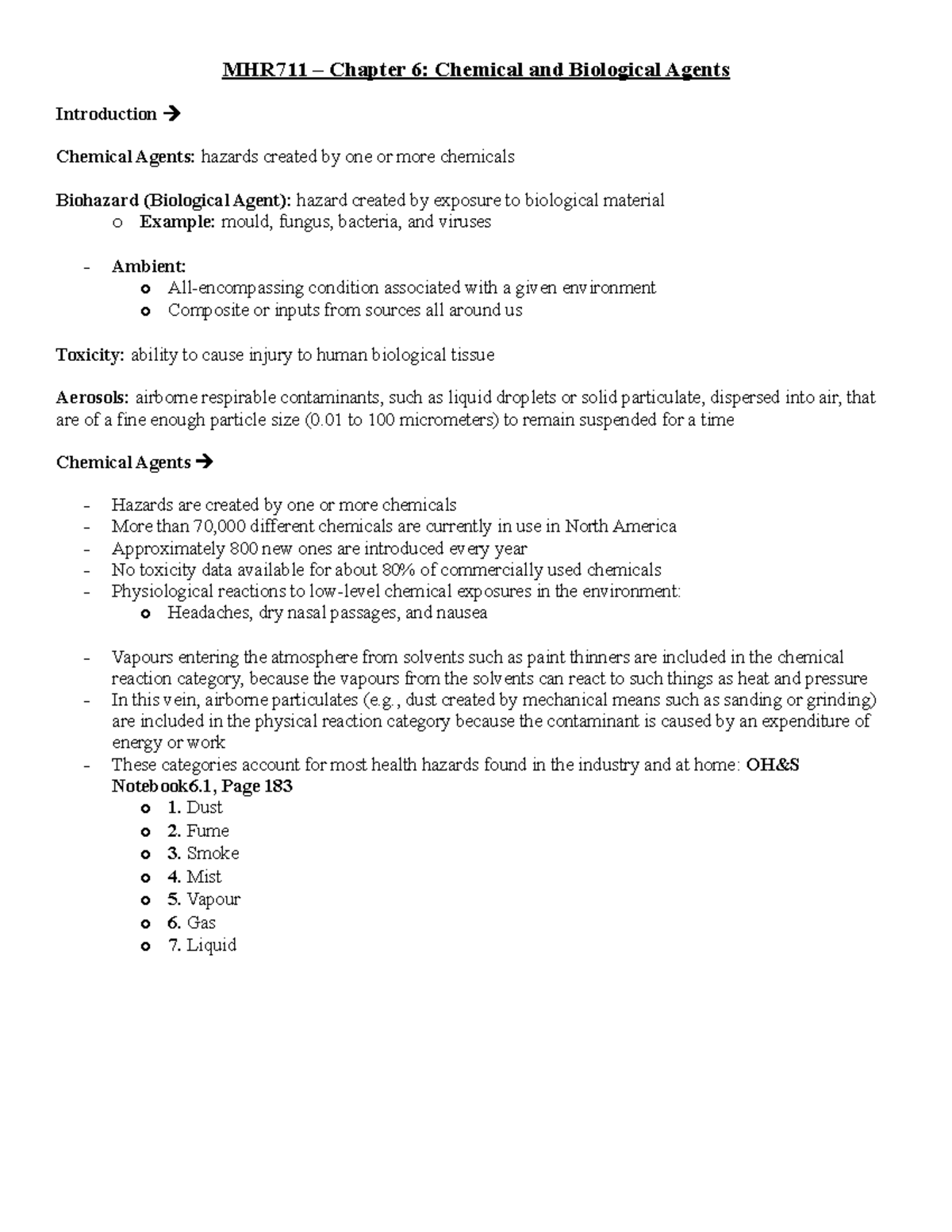 MHR711 – Chapter 6 Notes - MHR711 – Chapter 6: Chemical and Biological ...
