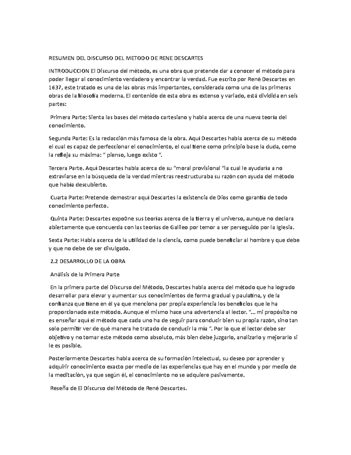 01 Discuso Del Metodo Descartes Resumen Logica Filosofica Ugc Studocu