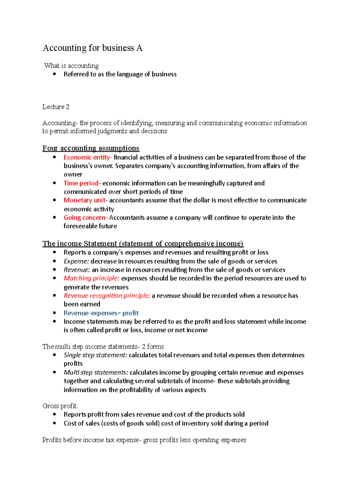 Accounting for Business A Lecture Notes Accounting for business A