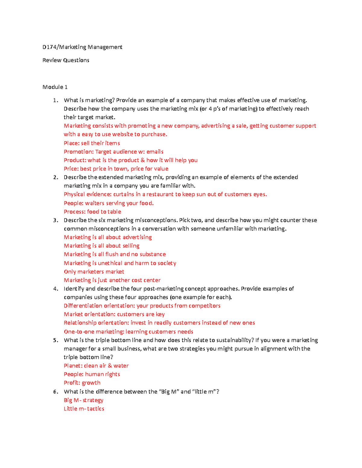 D174 Teachback Guide copy D174/Marketing Management Review Questions
