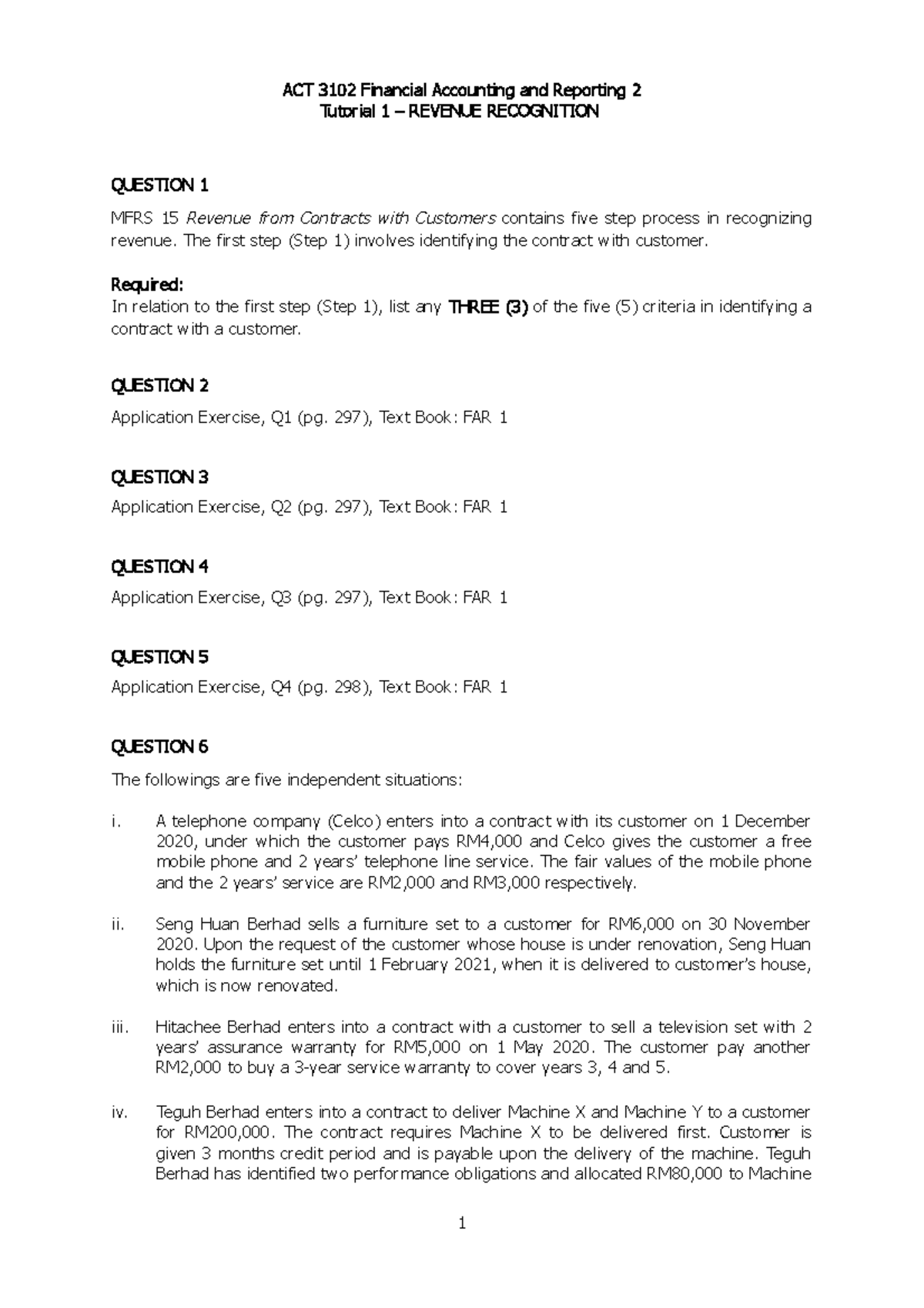 Tutorial 1 - Revenue Recognition 2021 - Perakaunan Perniagaan - UMT ...