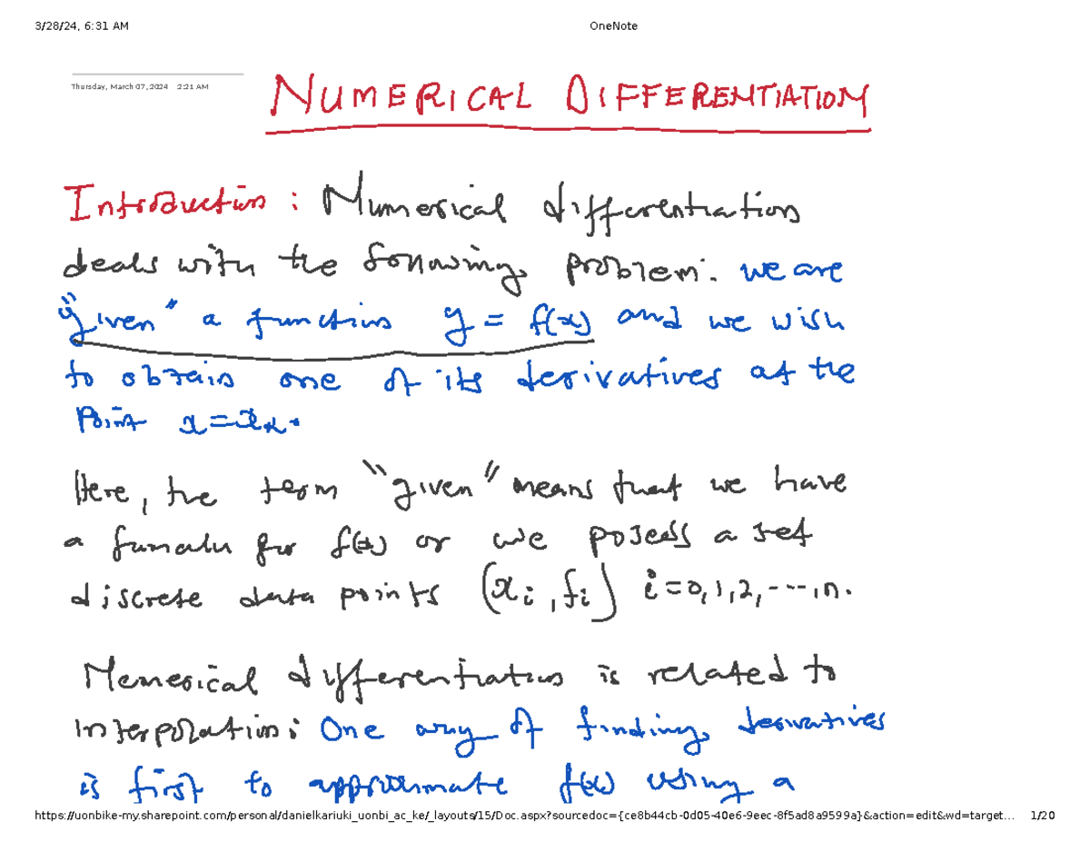 SMA 322 Numerical Analysis I differentiation full - - Studocu