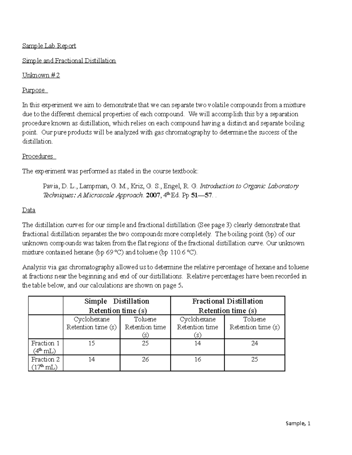 Sample Lab Report Simple and Fractional - Sample Lab Report Simple and ...