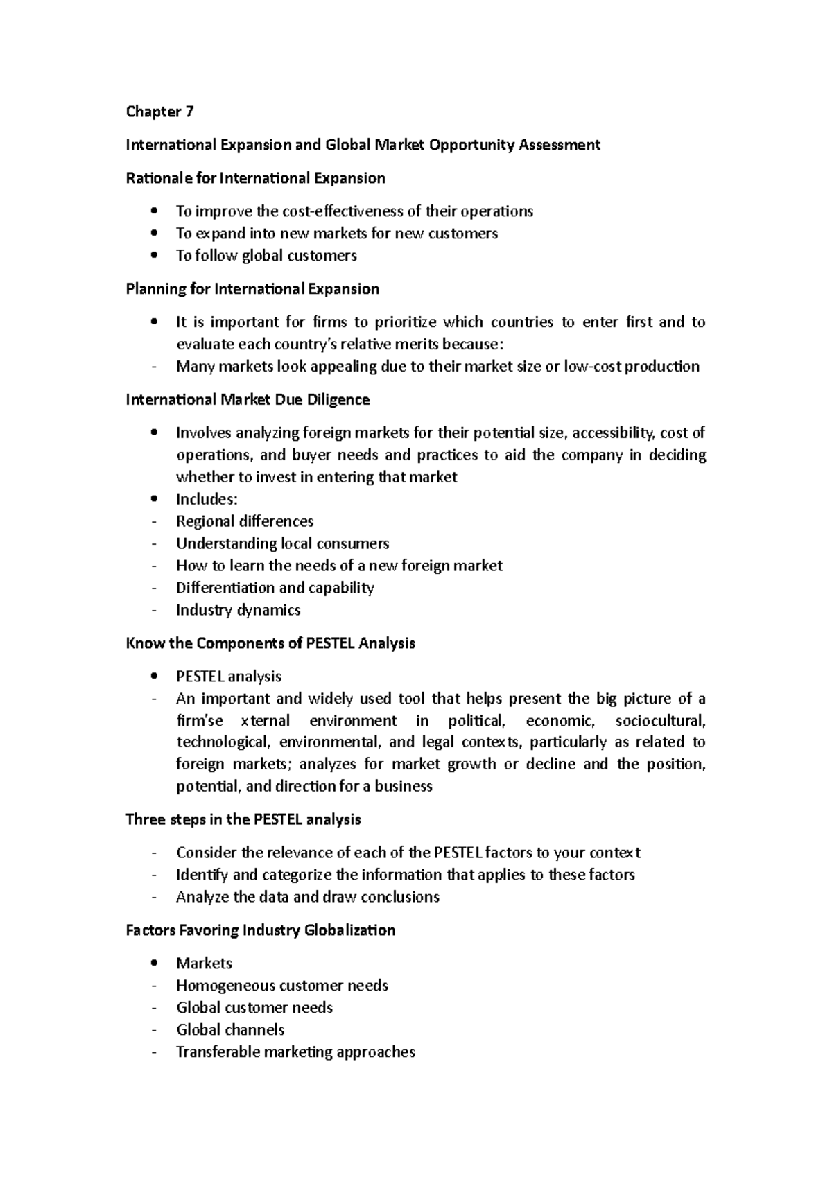 Chapter 7 - This lecture notes is about the international expansion and ...