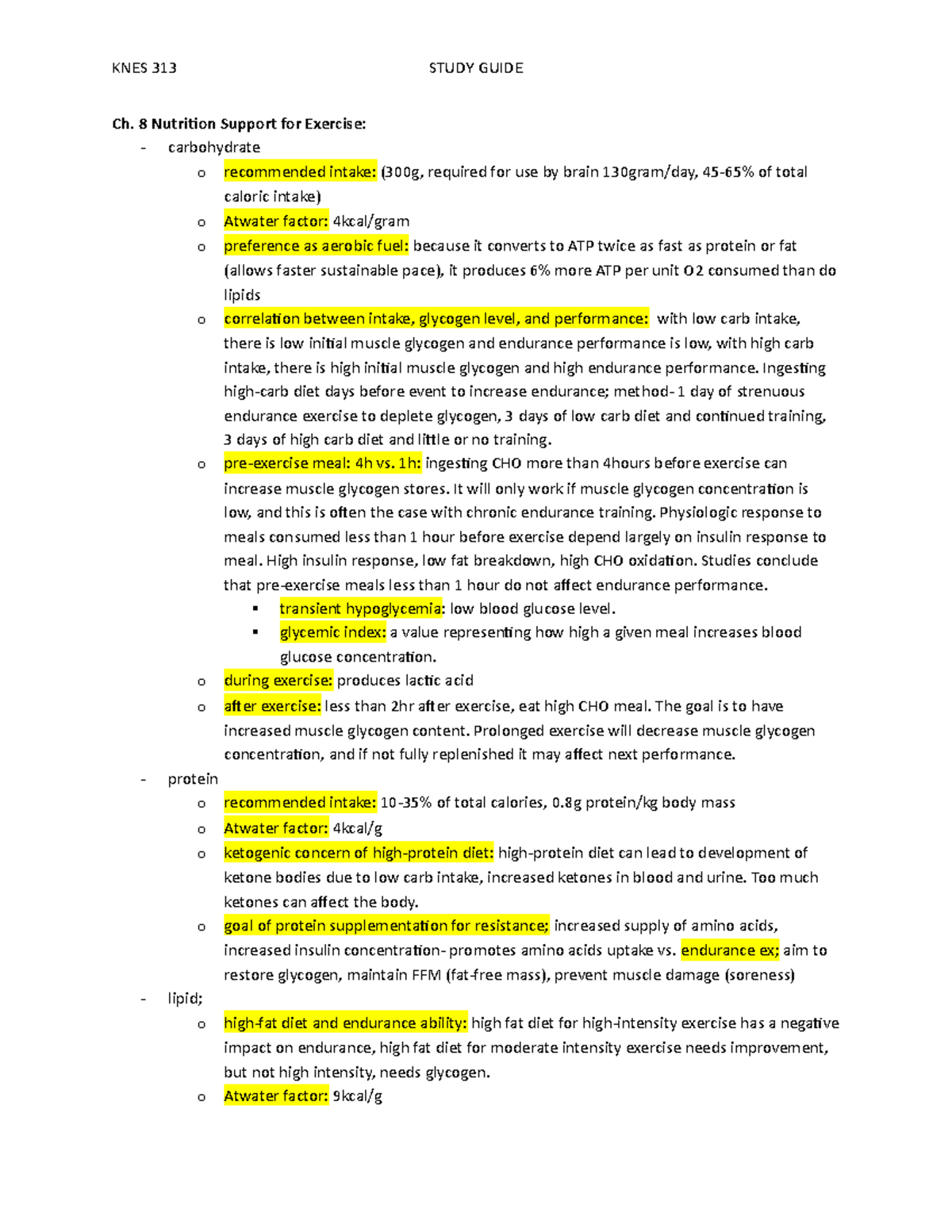 Chapter 8 Study Guide - KNES 313 STUDY GUIDE Ch. 8 Nutrition Support ...