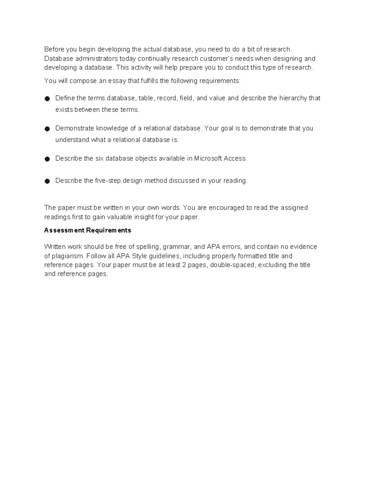 Before you begin developing the actual database - Database ...