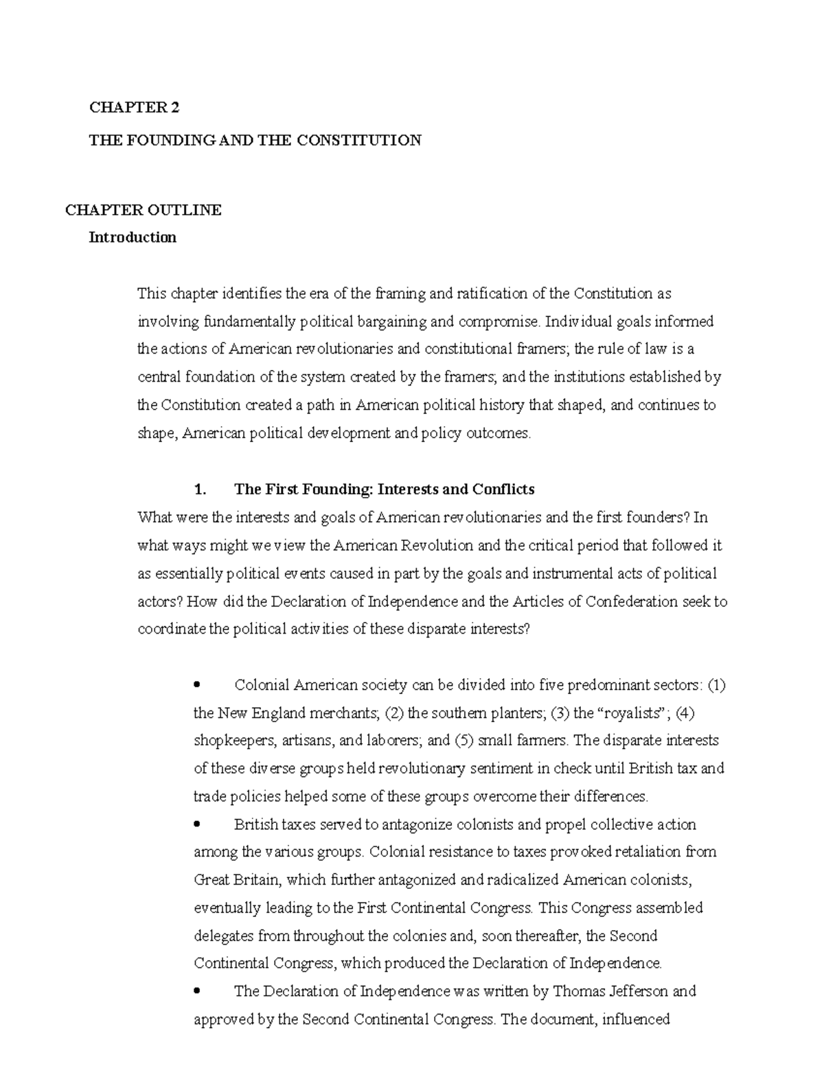 Amgovb 17 Chapter Outline CH02 - CHAPTER 2 THE FOUNDING AND THE ...