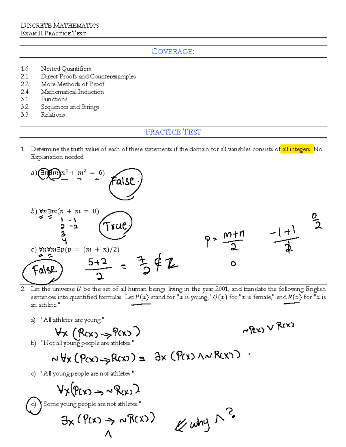 Midterm 2 For Discretemath - DISCRETE MATHEMATICS EXAM II PRACTICE TEST ...