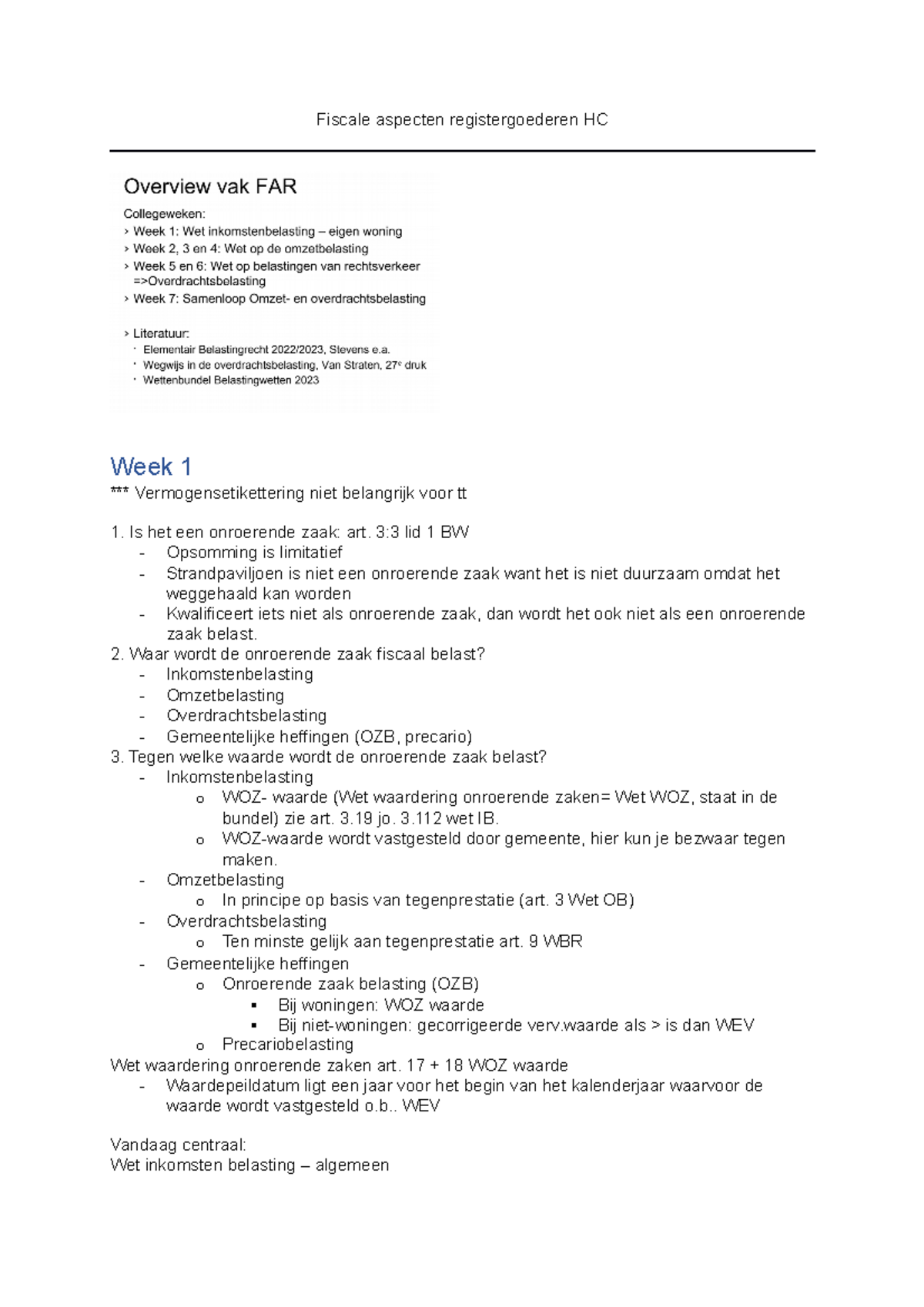 Hoorcollege FAR Fiscale aspecten registergoederen HC Week 1