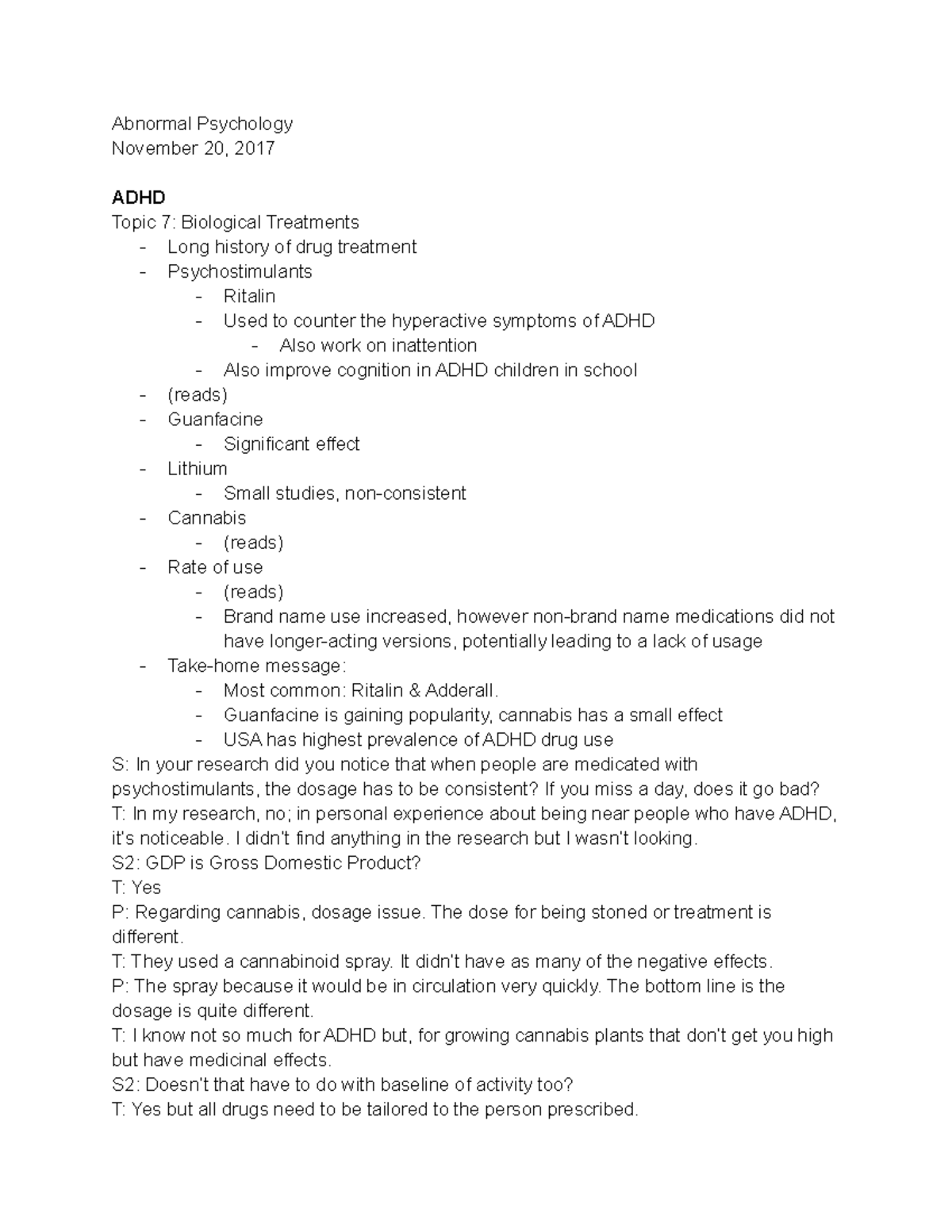 PSYC 4700 November 20 2017 - Abnormal Psychology November 20, 2017 ADHD ...