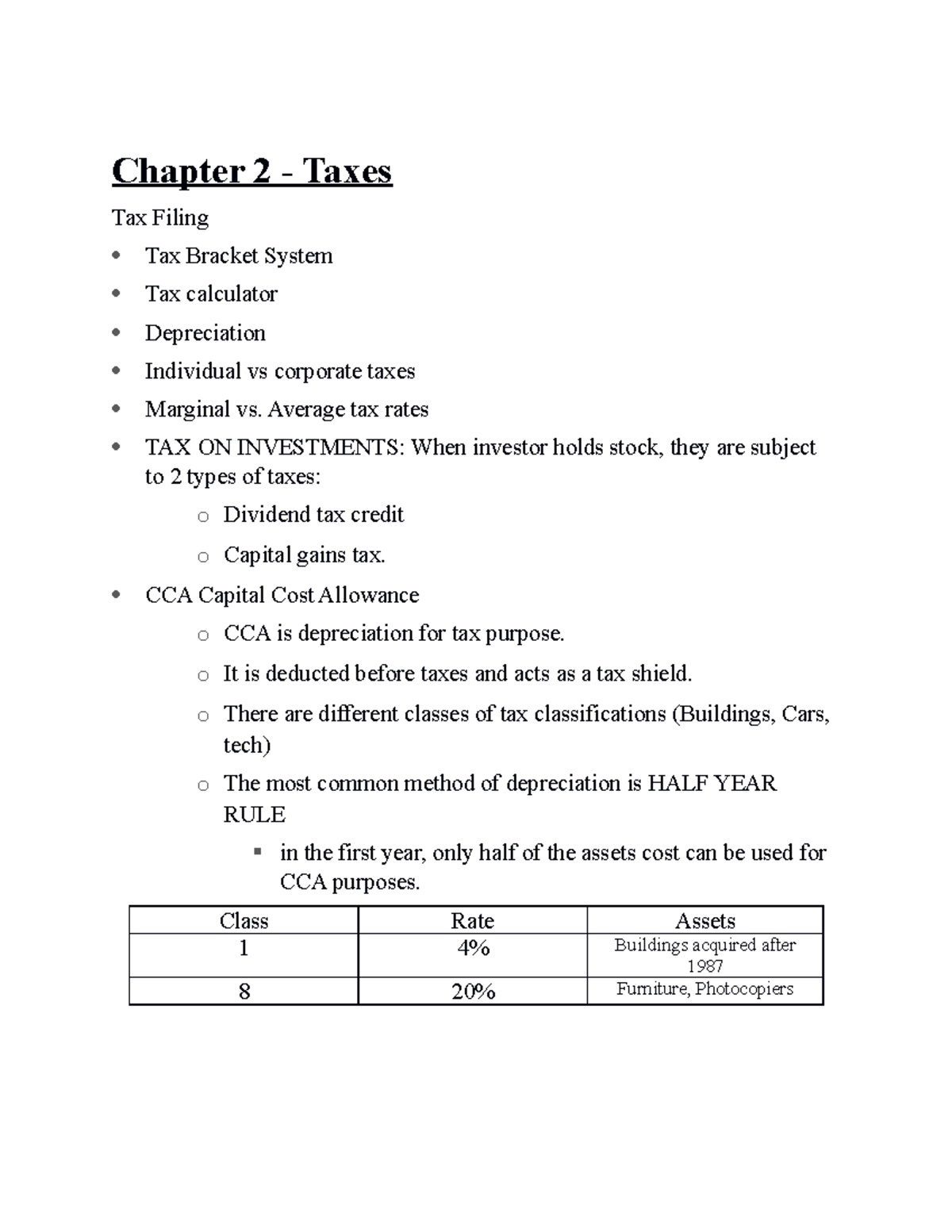 Financial Management Class Notes - Chapter 2 - Taxes Tax Filing Tax ...