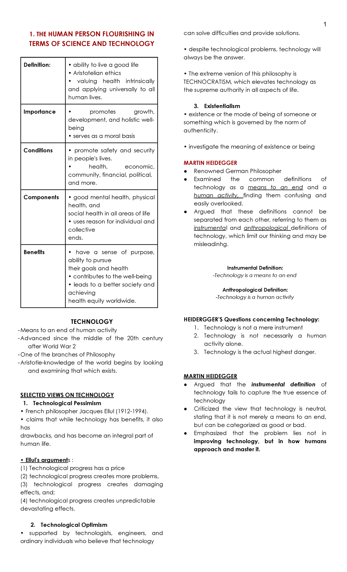 STS Technology 3rd Qr. Reviewer - 1. THE HUMAN PERSON FLOURISHING IN ...
