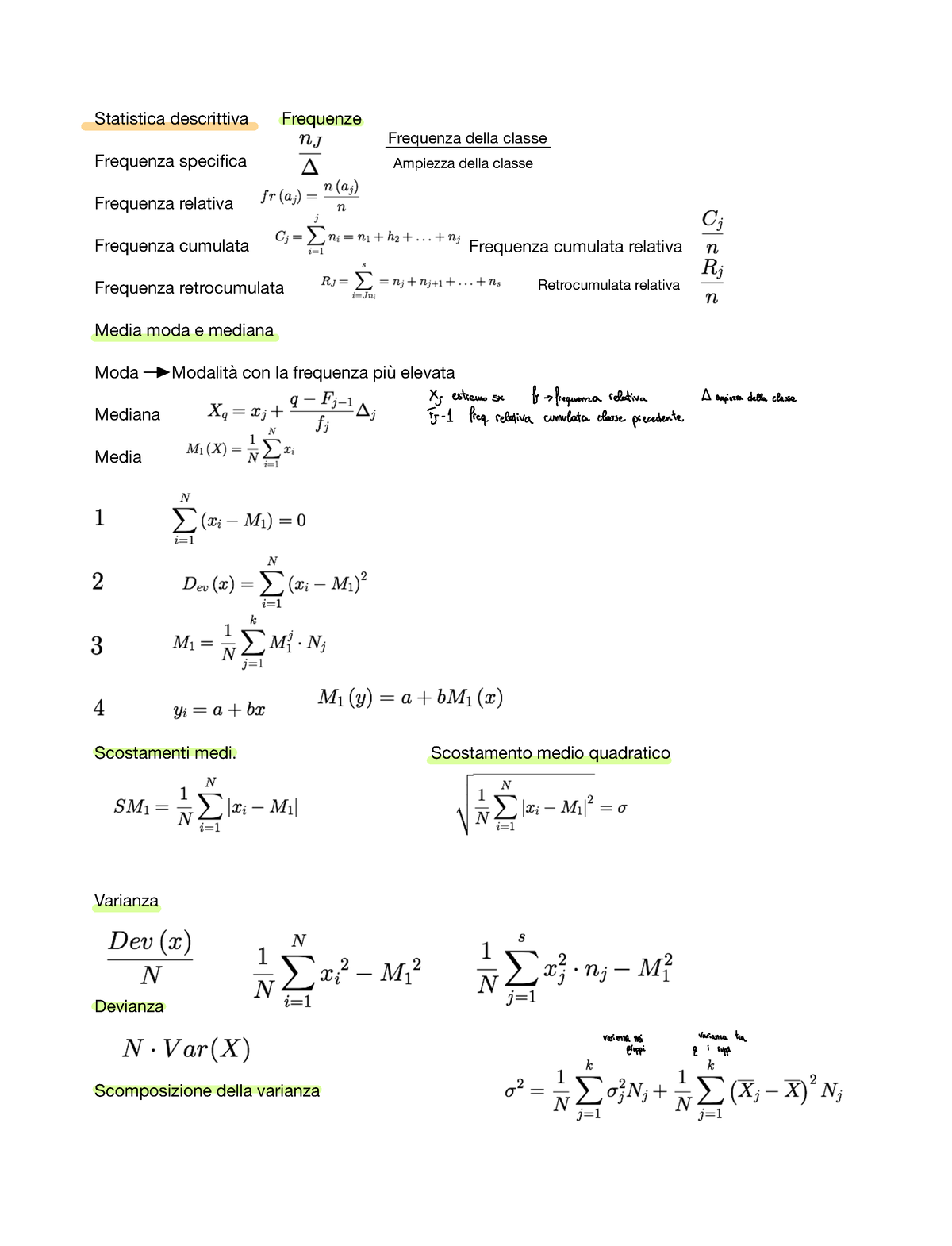 Formulario Di Statistica Statistica Descrittiva Frequenze Frequenza Specifica Frequenza 6978