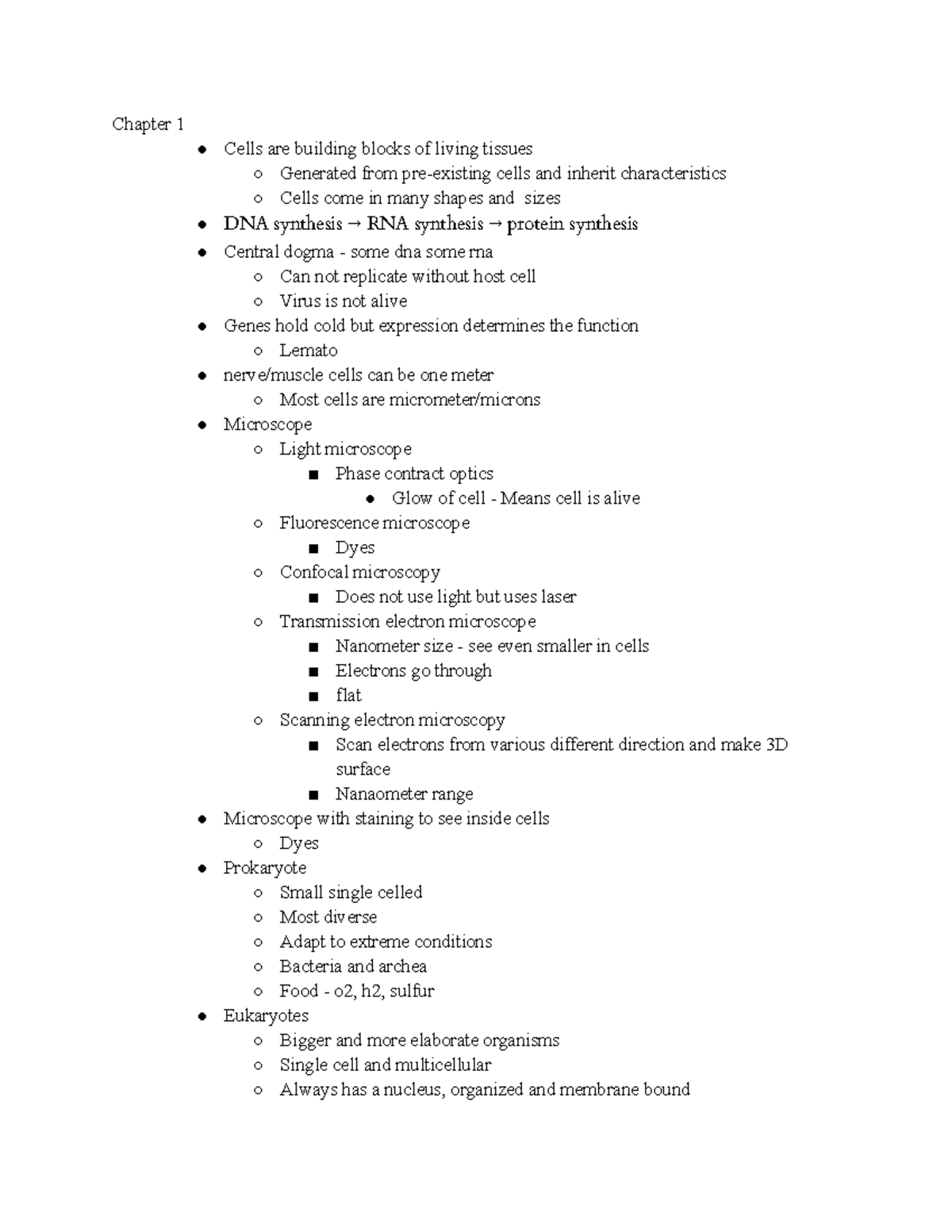 Biology Notes - Exam 1 Study Guide - Chapter 1 Cells Are Building ...