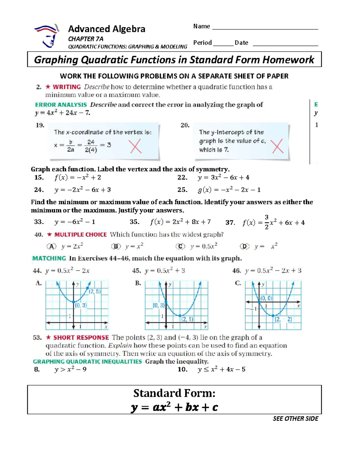 standard form homework answers