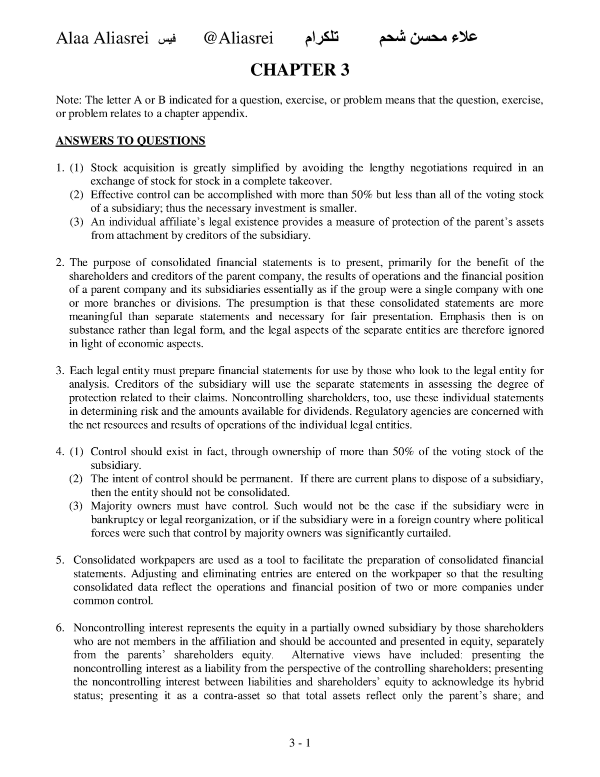 Ch03 - Book Solutions - CHAPTER 3 Note: The Letter A Or B Indicated For ...