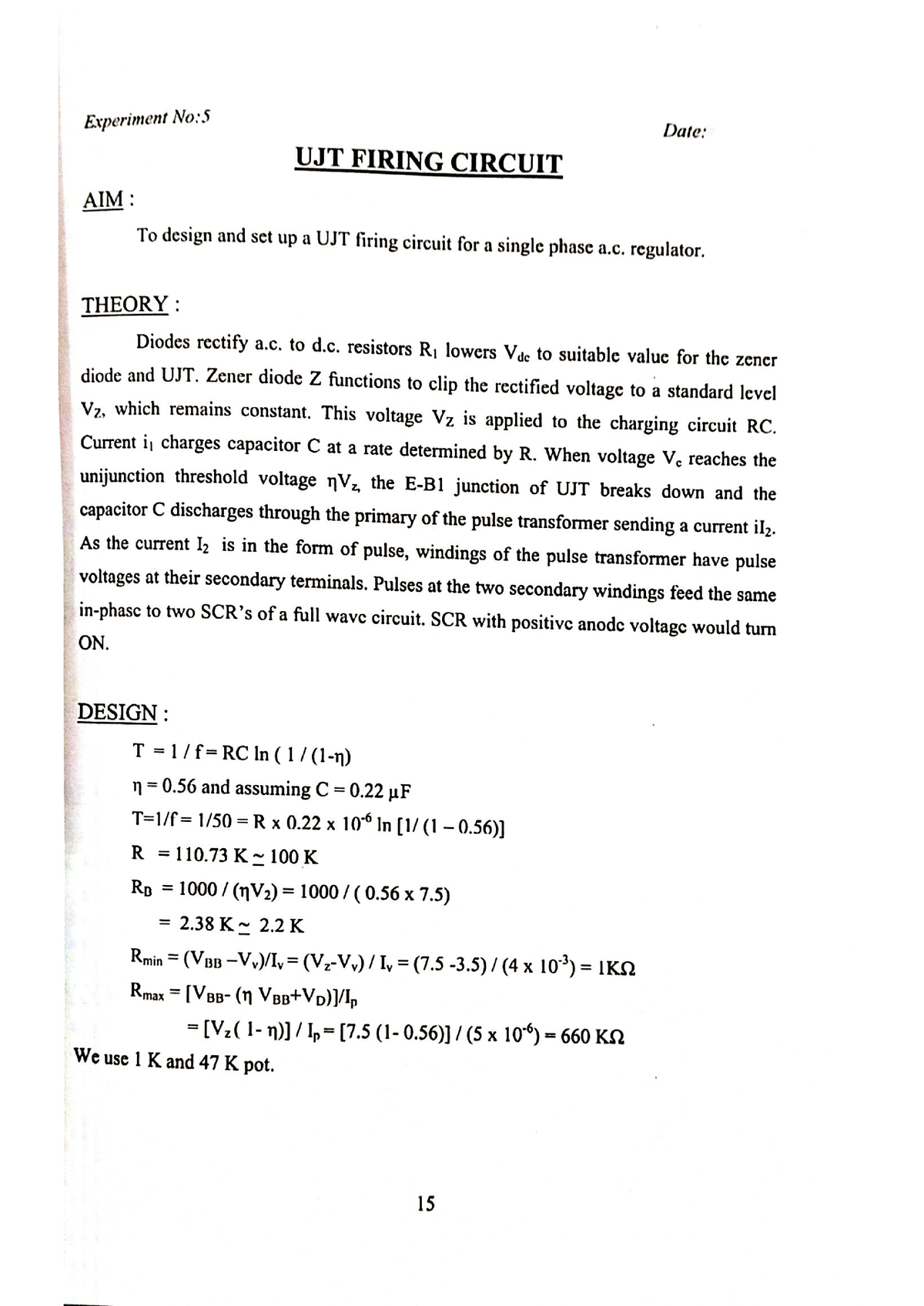 UJT Firing Circuit - Reference For Lab Experiment - Power Electronics ...