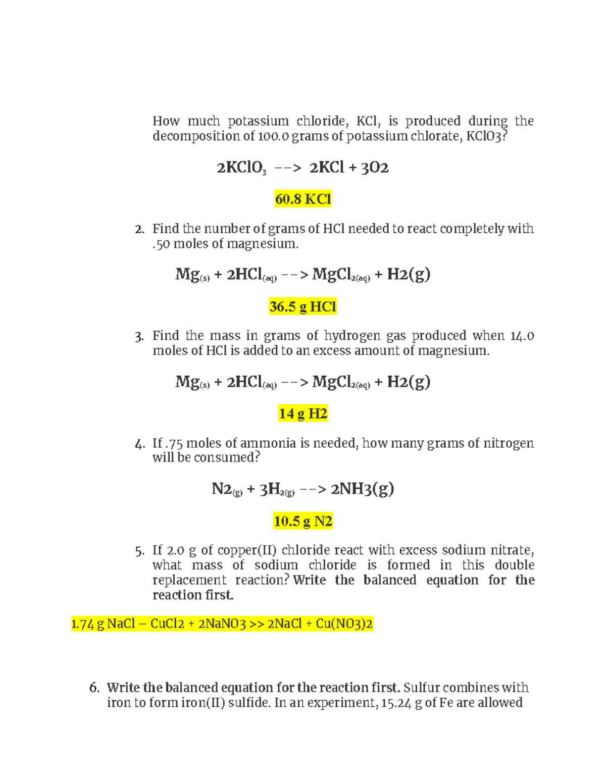 Chem stuff Chem Homework How much potassium chloride, KCl, is produced during the