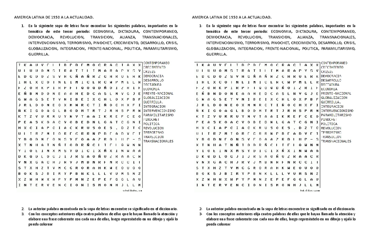 Guia glosario tercer periodo - AMERICA LATINA DE 1950 A LA ACTUALIDAD