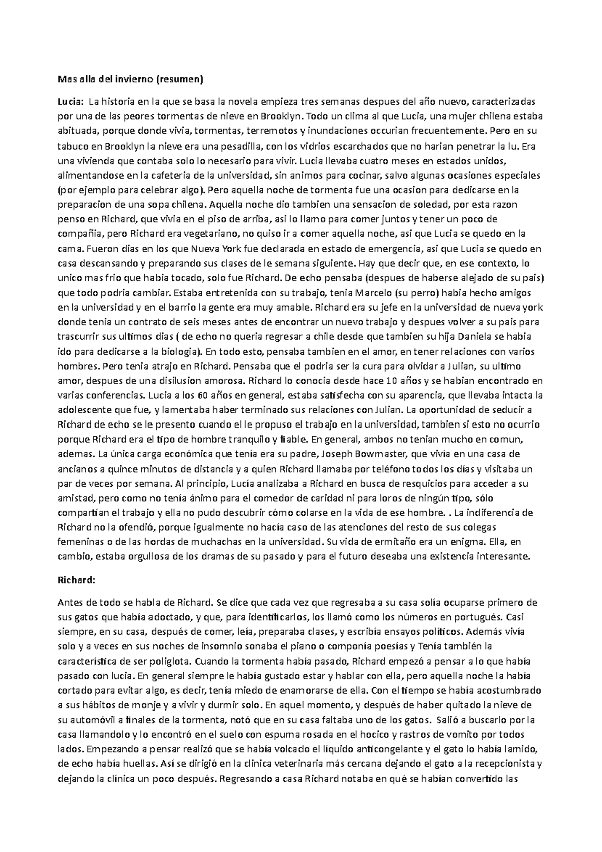Mas alla del invierno riassunto Mas alla del invierno (resumen) Lucia La historia en la que