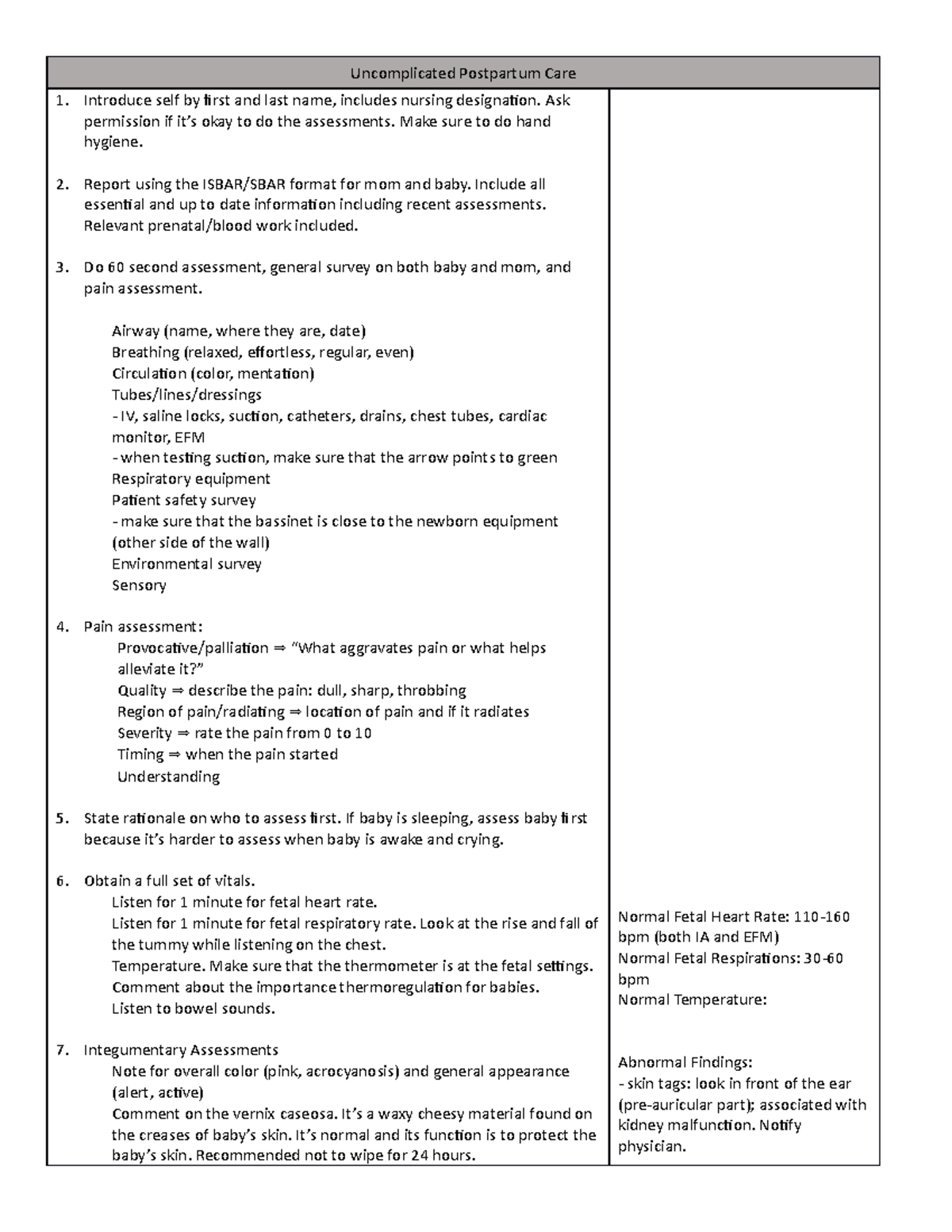 Bedside Assessment Guide for Newborn - Uncomplicated Postpartum Care ...