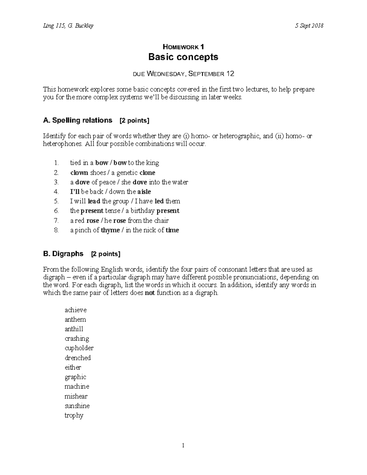 115 hw01 (1) - Ling 115, G. Buckley 5 Sept 2018 HOMEWORK 1 Basic ...
