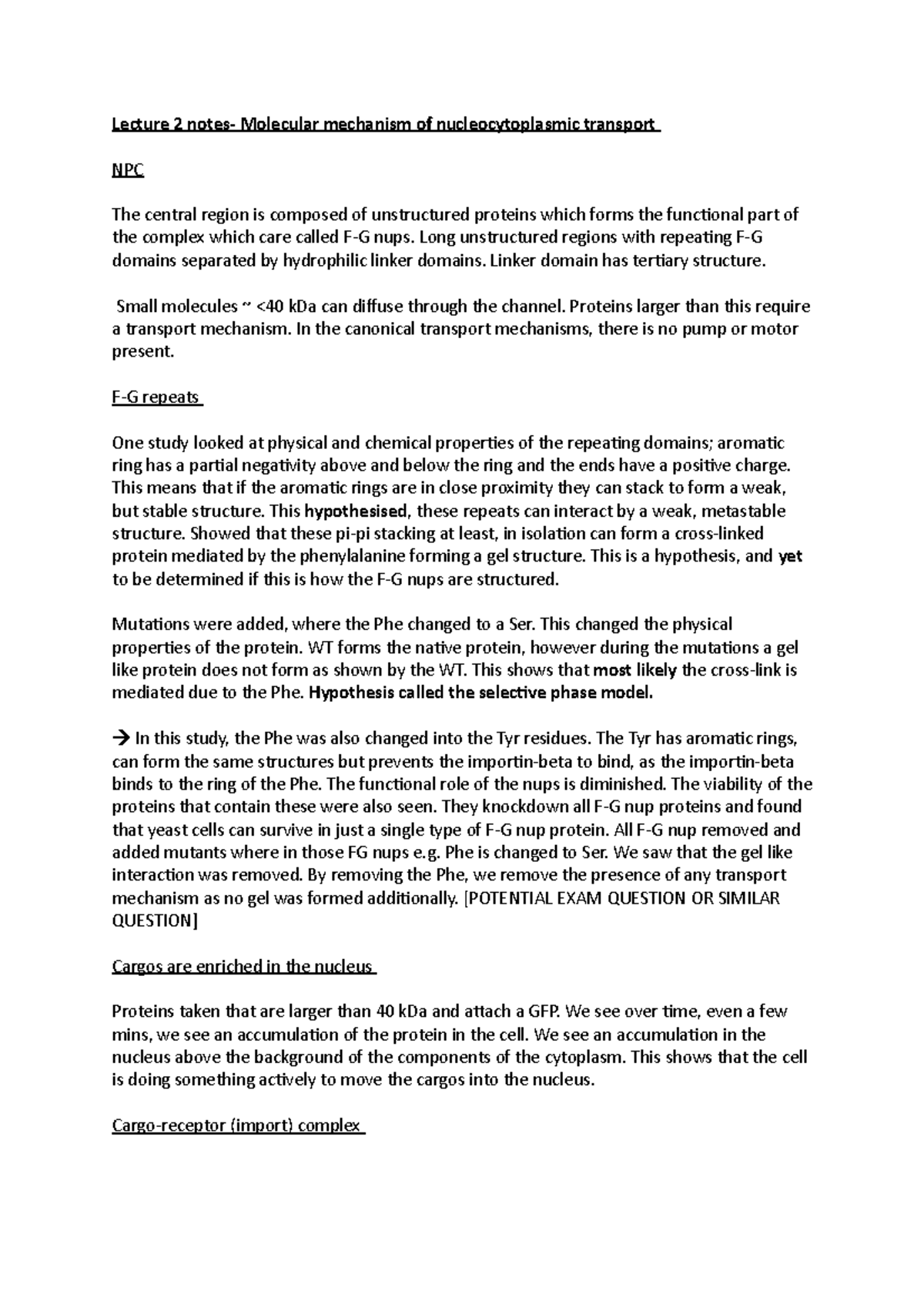 Lecture 2 notes - Lecture 2 notes- Molecular mechanism of ...