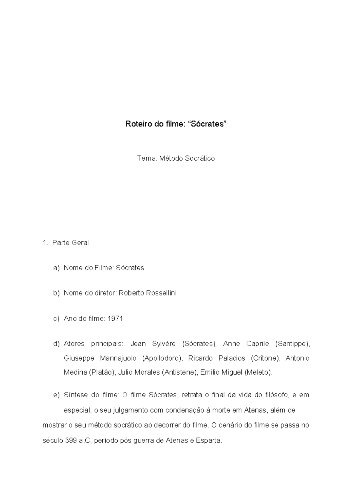 Roteiro Do Filme Socrates Filosofia Juridica Uff Studocu