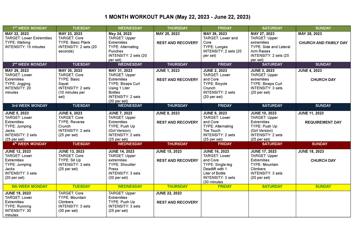 1 Month Workout PLAN - 1 MONTH WORKOUT PLAN (May 22, 2023 - June 22 ...