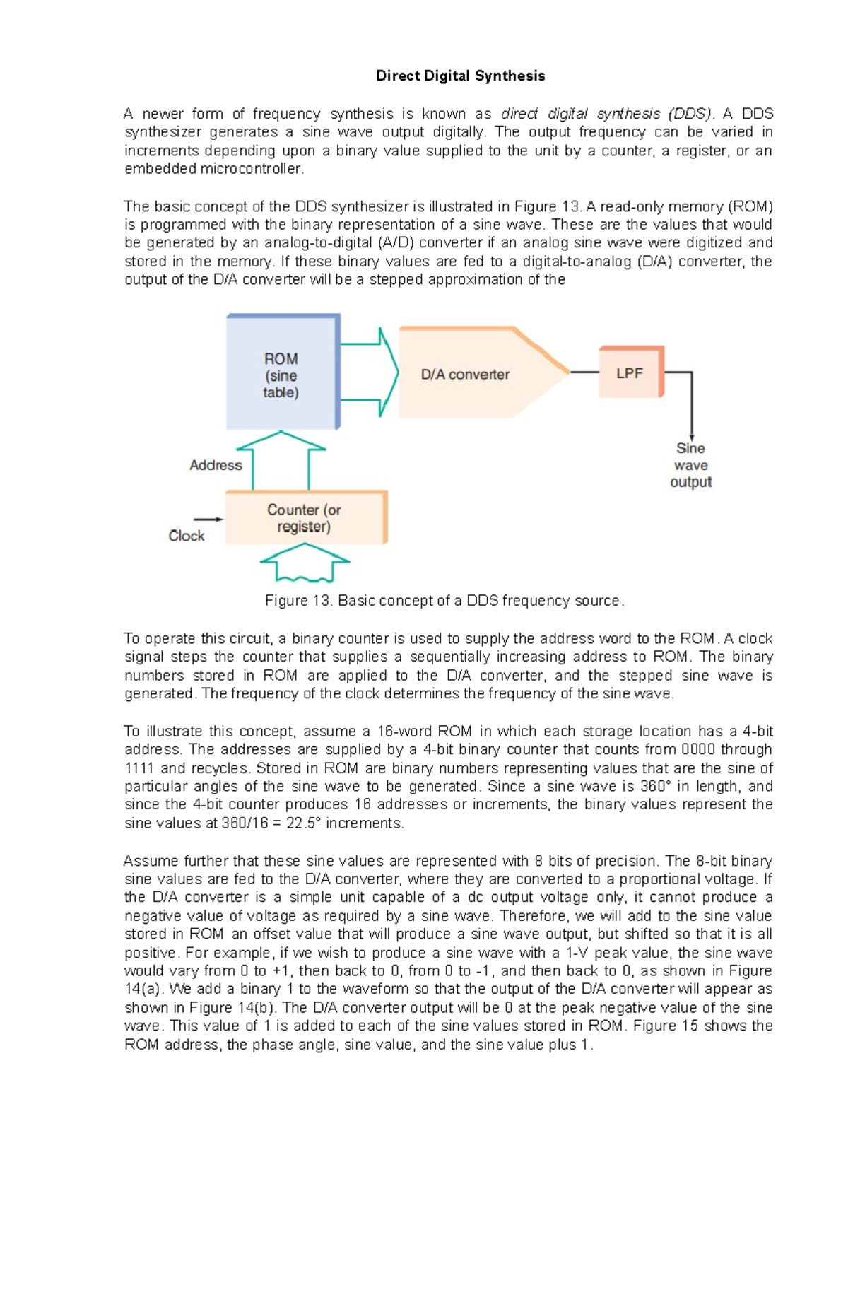 Direct Digital Synthesis - A DDS synthesizer generates a sine wave ...
