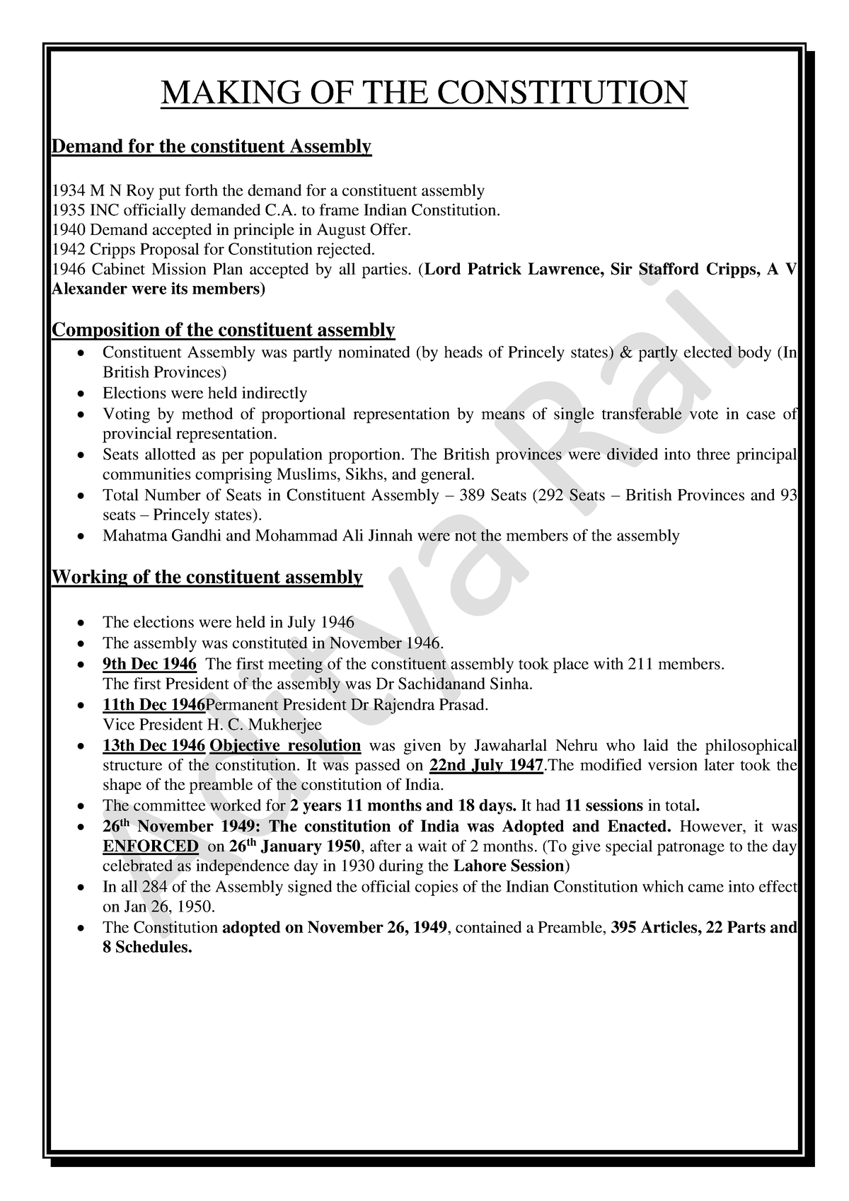 Constitution Of India Full Notes Making Of The Constitution Demand For The Constituent