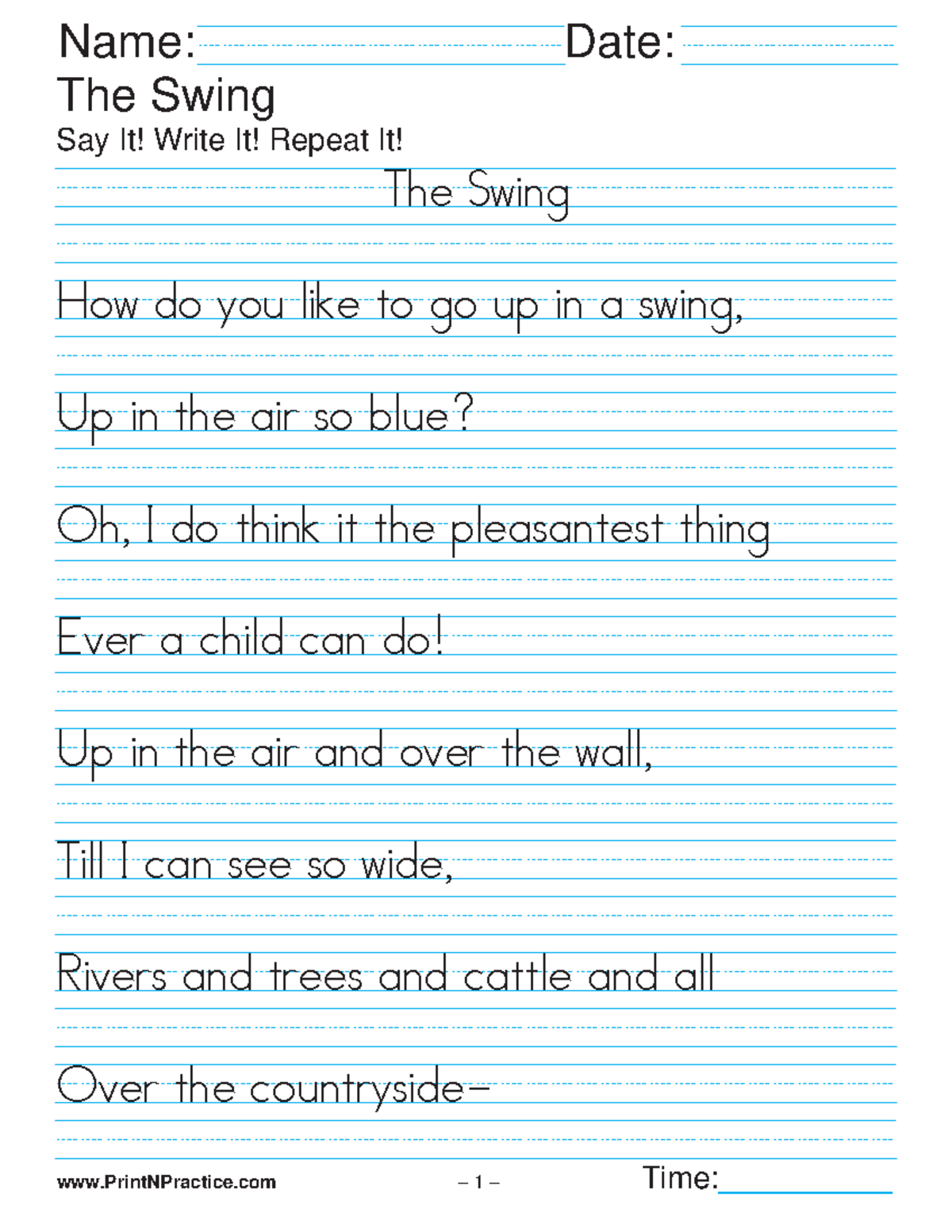 33the-swing-manuscript - Name: Date: Say It! Write It! Repeat It