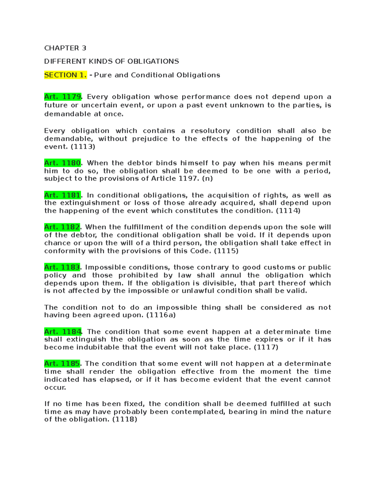 Document - CHAPTER 3 DIFFERENT KINDS OF OBLIGATIONS SECTION 1. - Pure ...